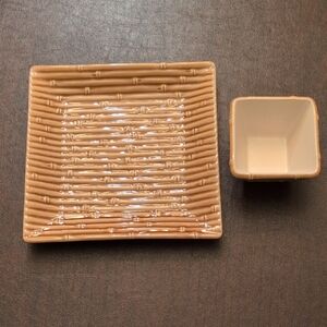 Square Bamboo Pattern Plate and Cup Set